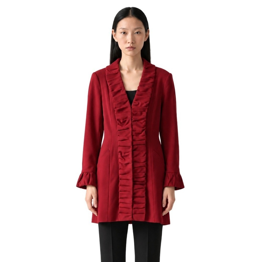 INC International Concepts Red Ruffle Walking Coat Women's Size XL Thigh Length